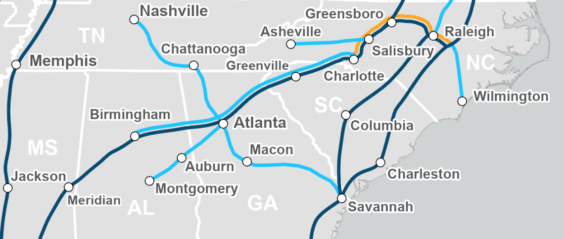 Amtrak this week unveiled plans for long-range rail routes from Charlotte to the North Carolina mountains and coast, and to Atlanta.