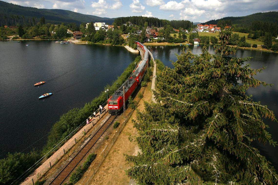 A regional train crossing the Schluchsee near the Black Forest in 2008.