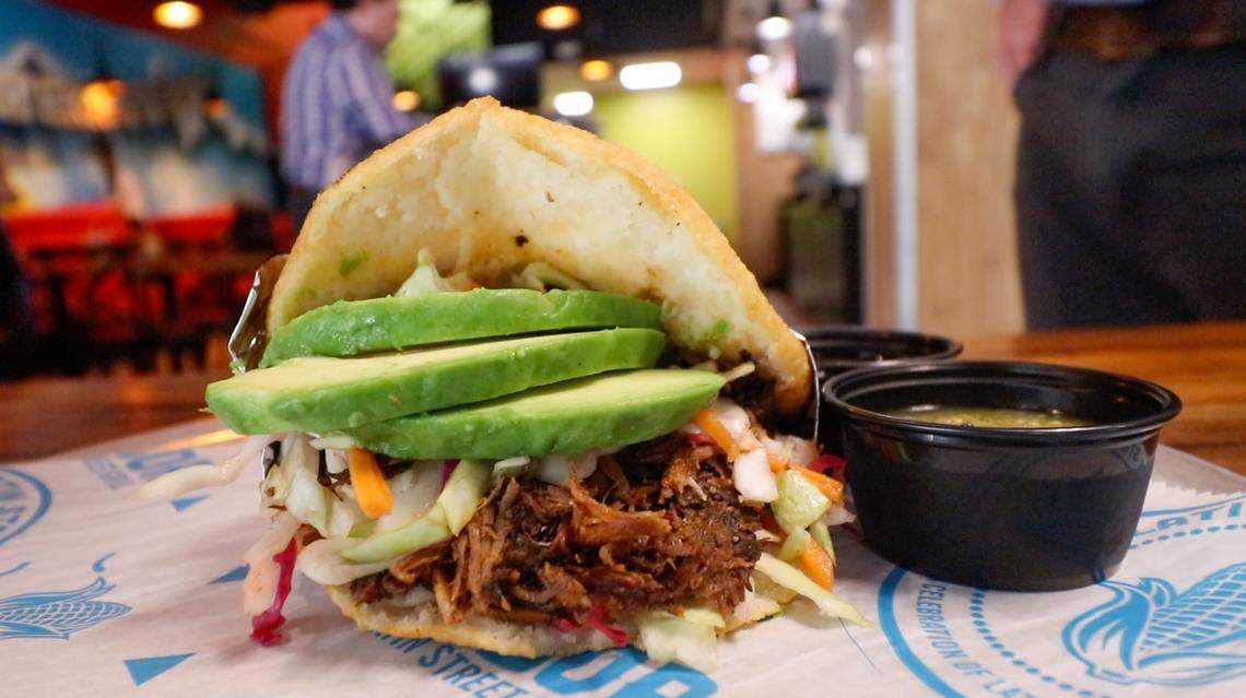 A Barepa is an arepa stuffed with barbacoa.