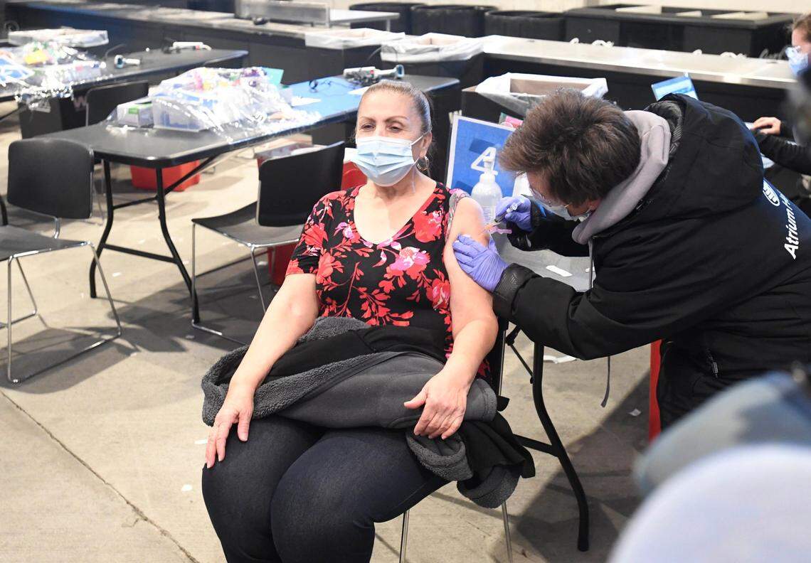 Bank of America Stadium Atrium Health vaccine clinic Ñ inside look at 2:30 p.m. (pool photos) More details to come. On Friday, January 29, 2021.