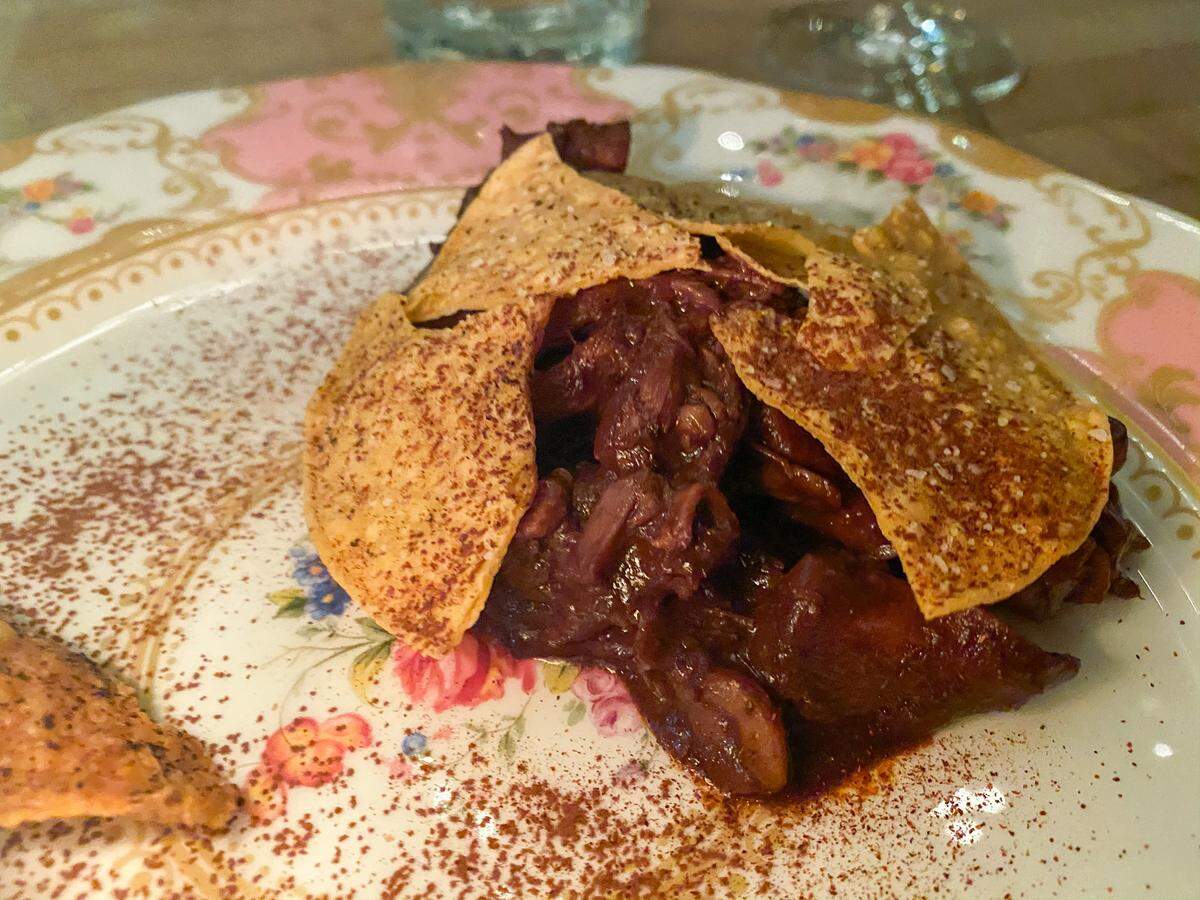 Oaxacan Mole with Prickly Pear at a recent Anomaly pop-up dinner.