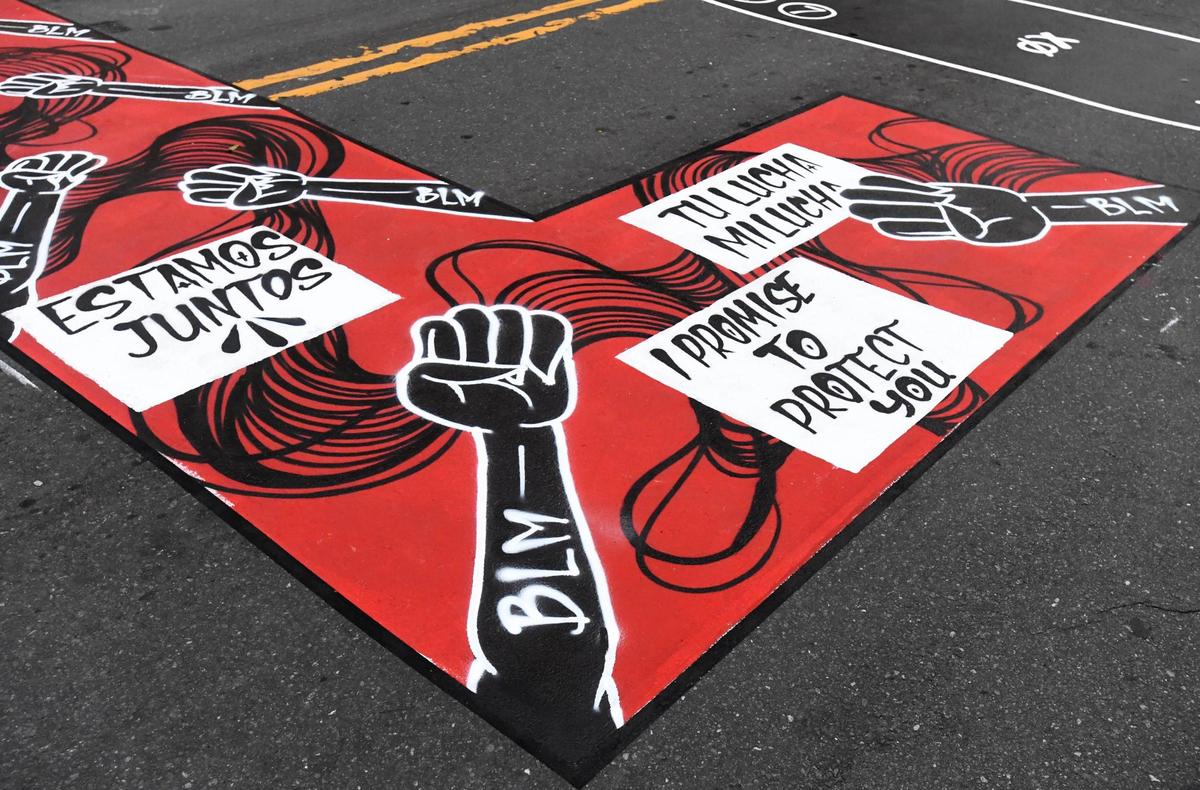 A detail of one of the letter in the Black Lives Matter mural on South Tryon Street, between Third and Fourth Streets, on Tuesday, June 9, 2020