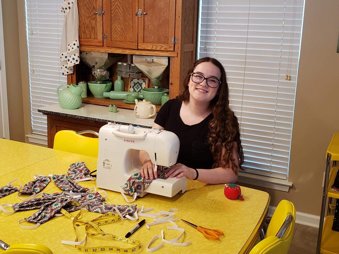 Marina Nichols, 15, is sewing homemade face masks to donate to local hospitals running low on supplies amid the coronavirus pandemic.