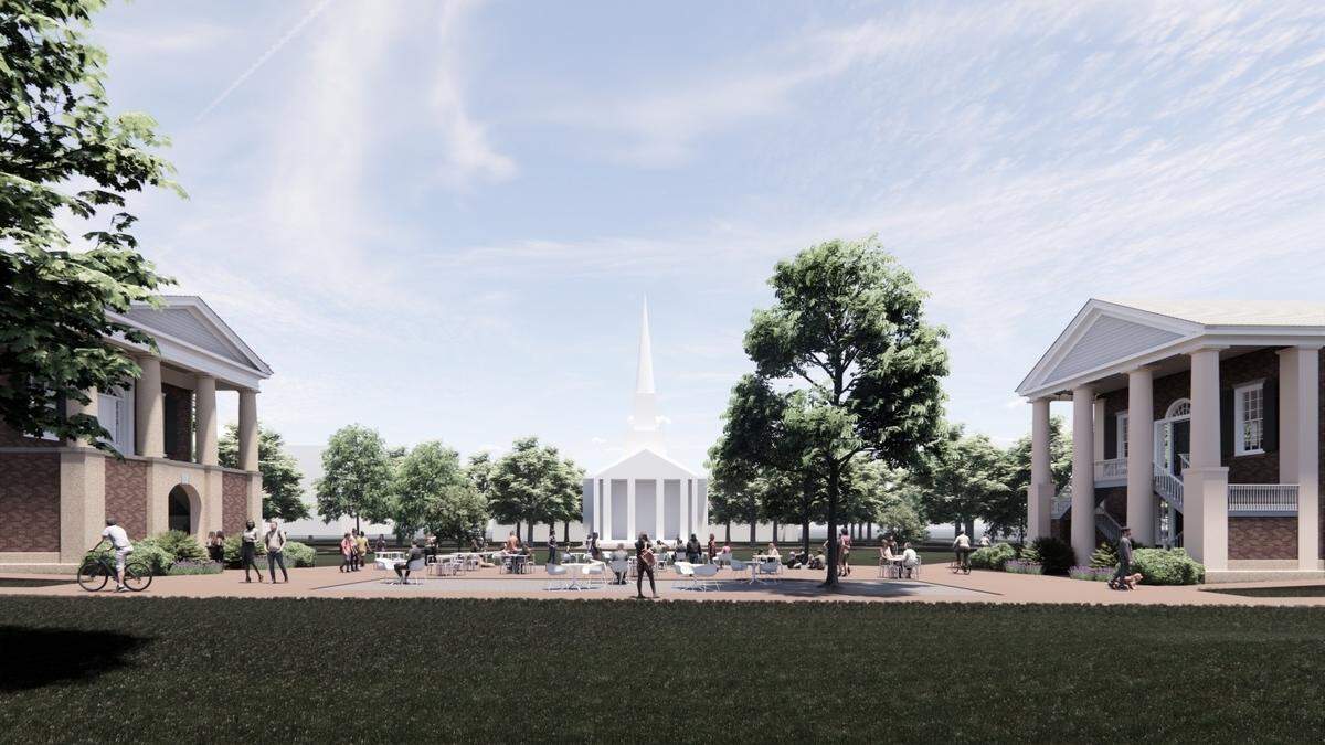Planned renovations as part of the new Martin Institute will include a shared Plaza between Phi and Eu halls at Davidson College.