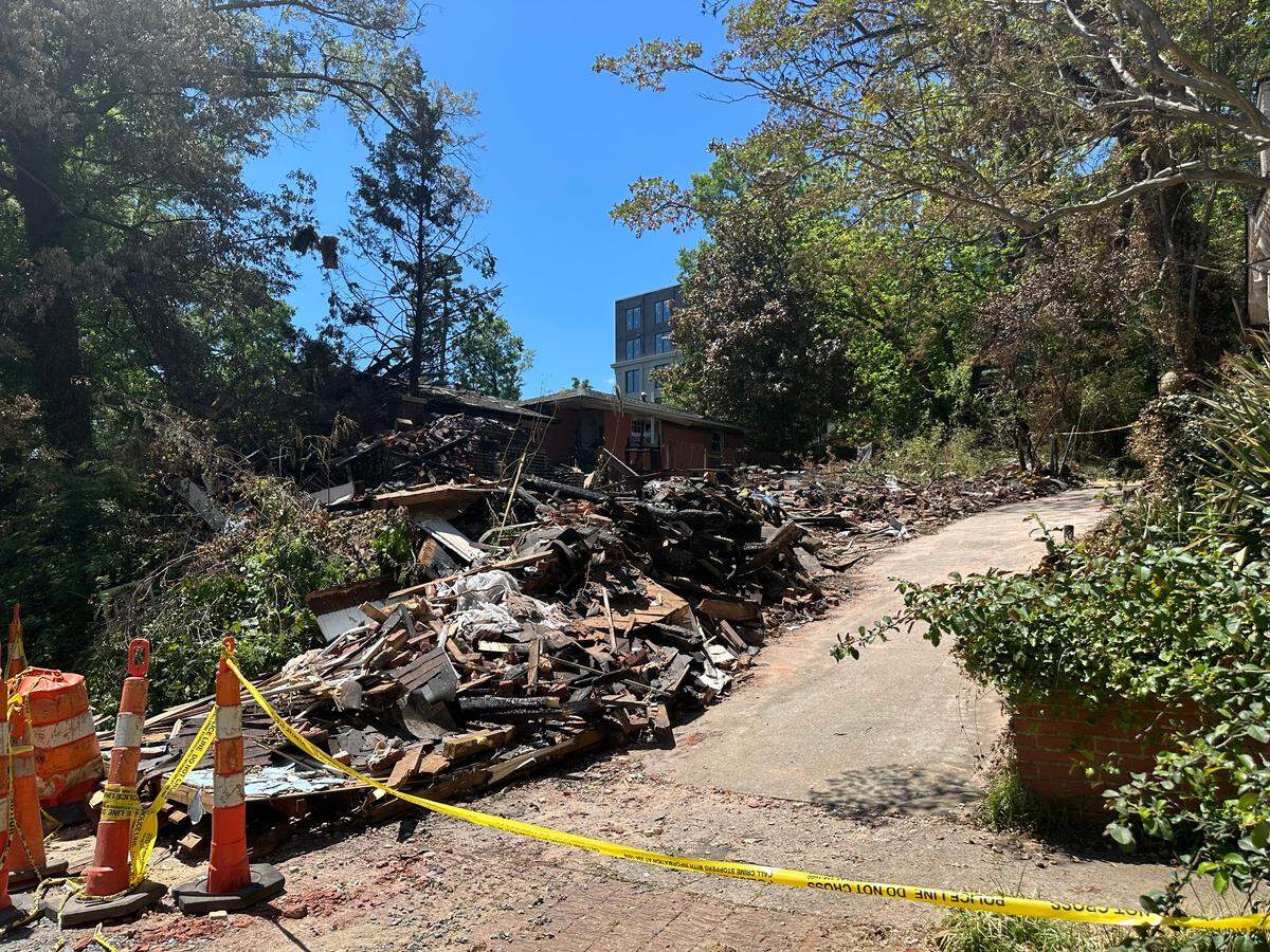Remnants of 1645 Lombardy Circle, the home in Dilworth that exploded and caught fire on May 2. The Charlotte Fire Department said it was done intentionally.