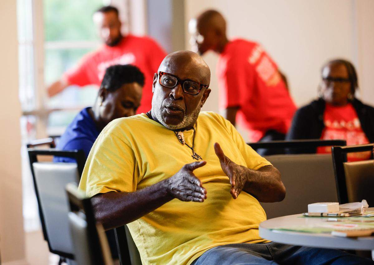 Minister Justice Barnes speaks about the many losses in his family including his son, Khalil Barnes, during a gathering of Mothers Advocating for Real Change and Unwavering Support on May 15.