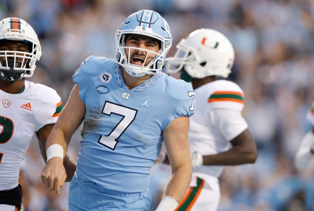 North Carolina quarterback Sam Howell has not publicly disclosed if he’ll declare for the NFL draft. The former standout at Sun Valley High School in Union County will lead the Tar Heels into a Duke’s Mayo Bowl matchup against South Carolina at Bank of America Stadium in Charlotte, NC, on Thursday, Dec. 30, 2021.