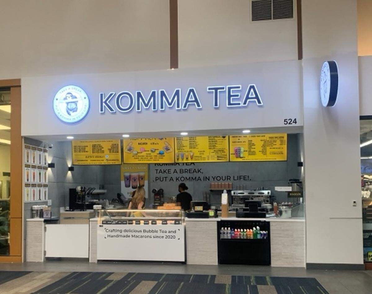 Komma Tea serving tea and other drink, plus desserts, is open at Concord Mills. A second mall location is in the works.