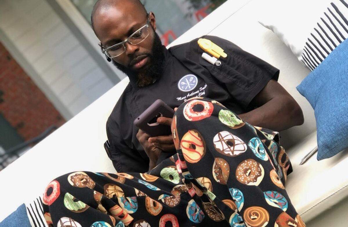 Chef Anthony Smith is the Chef of the Month at Chef Uniforms, where he gets the colorful pants he’s become known for wearing.