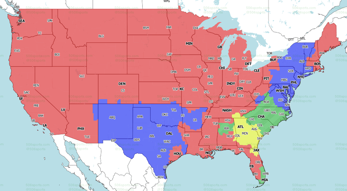FOX broadcast map for the early Week 12 NFL game Sunday.
