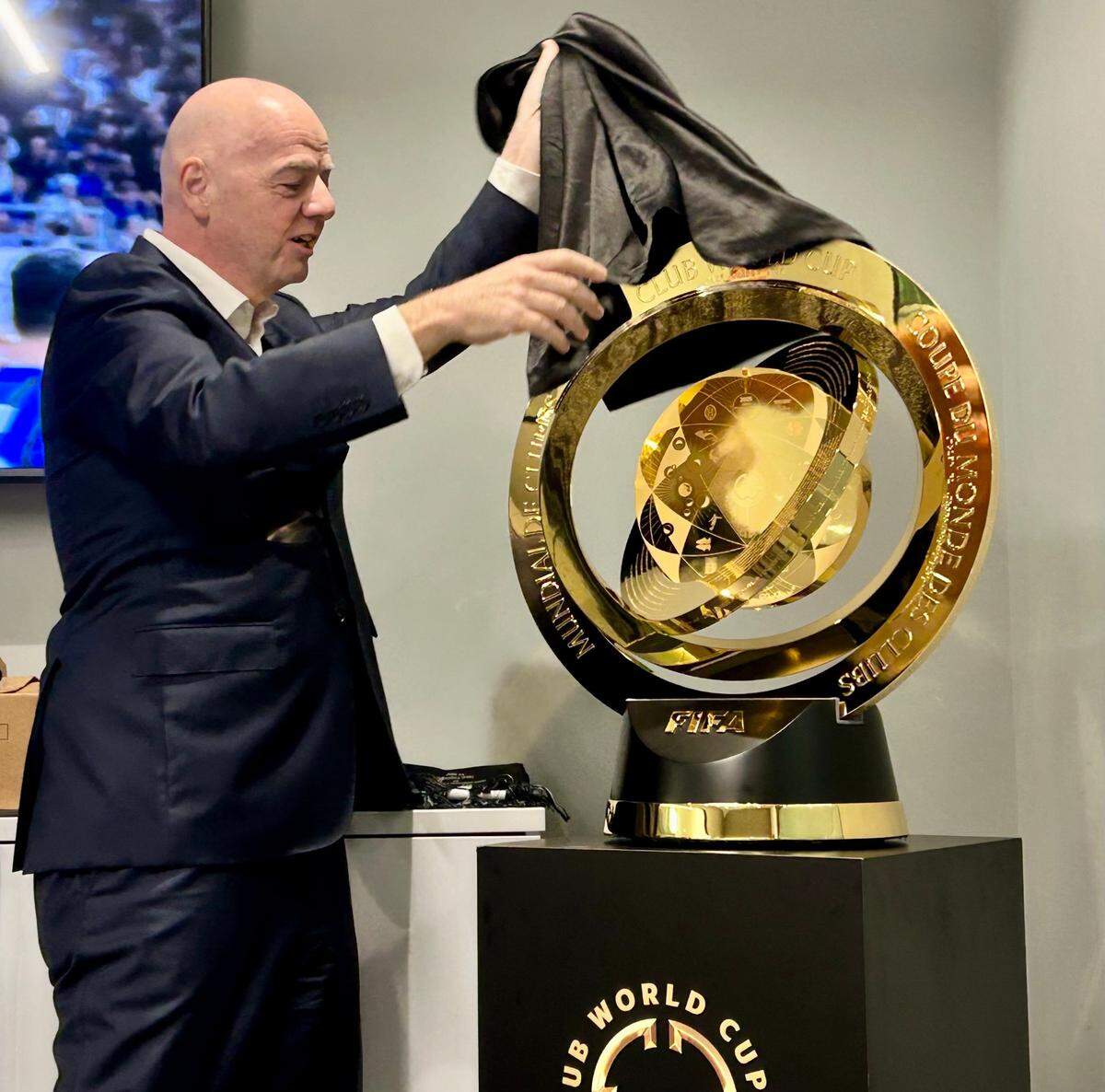 FIFA president Gianni Infantino unveils the trophy that will be given to the winner of the inaugural FIFA Club World Cup in July. Infantino came to Charlotte on April 7, 2025, to promote the event, which will include 32 of the best teams in the world competing for a purse of one billion dollars. As one of the host sites of the tournament, Charlotte will host four matches in June.