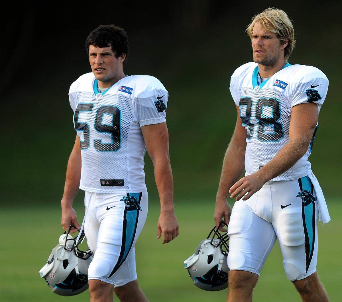 Carolina Panthers linebacker Luke Kuechly, left, and tight end Greg Olsen have been close friends since Kuechly joined the team in 2012. “He’s special,” Olsen said Wednesday. “He’s really about everything you could ever dream up as a person in terms of his qualities.”