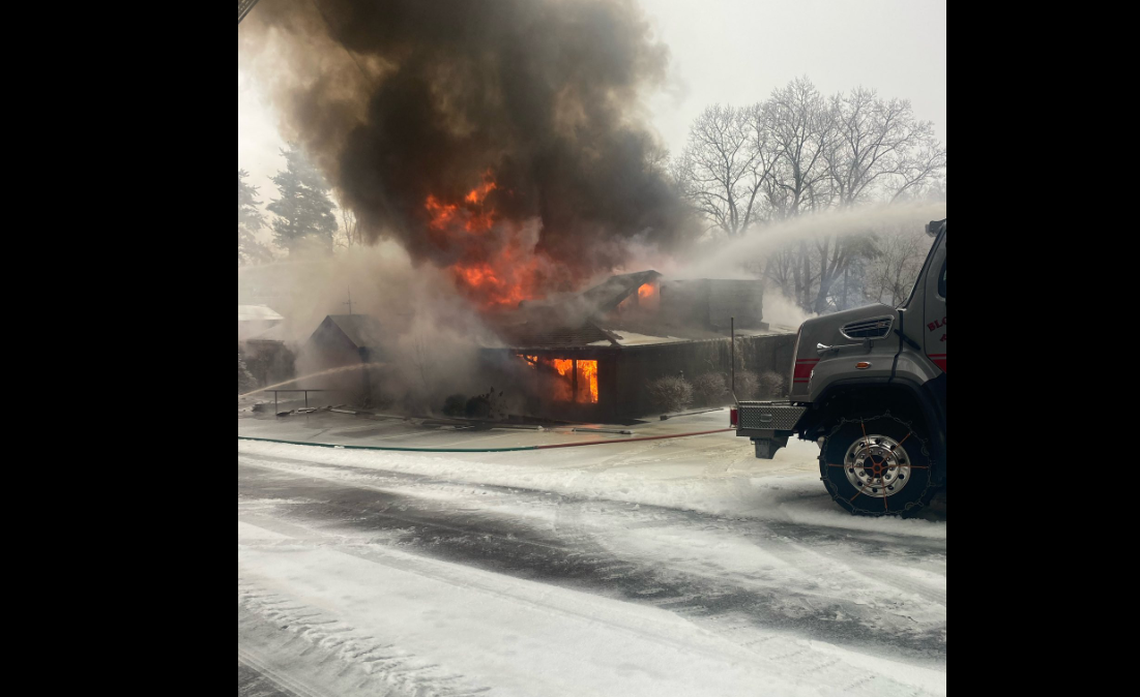 The first was reported around 8 a.m. Sunday, as an ice storm was crossing North Carolina. The fire began in the basement of the building, officials said.