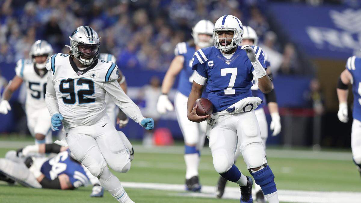 Could Jacoby Brissett (7) be a fit for the Carolina Panthers? (AP Photo/Michael Conroy)