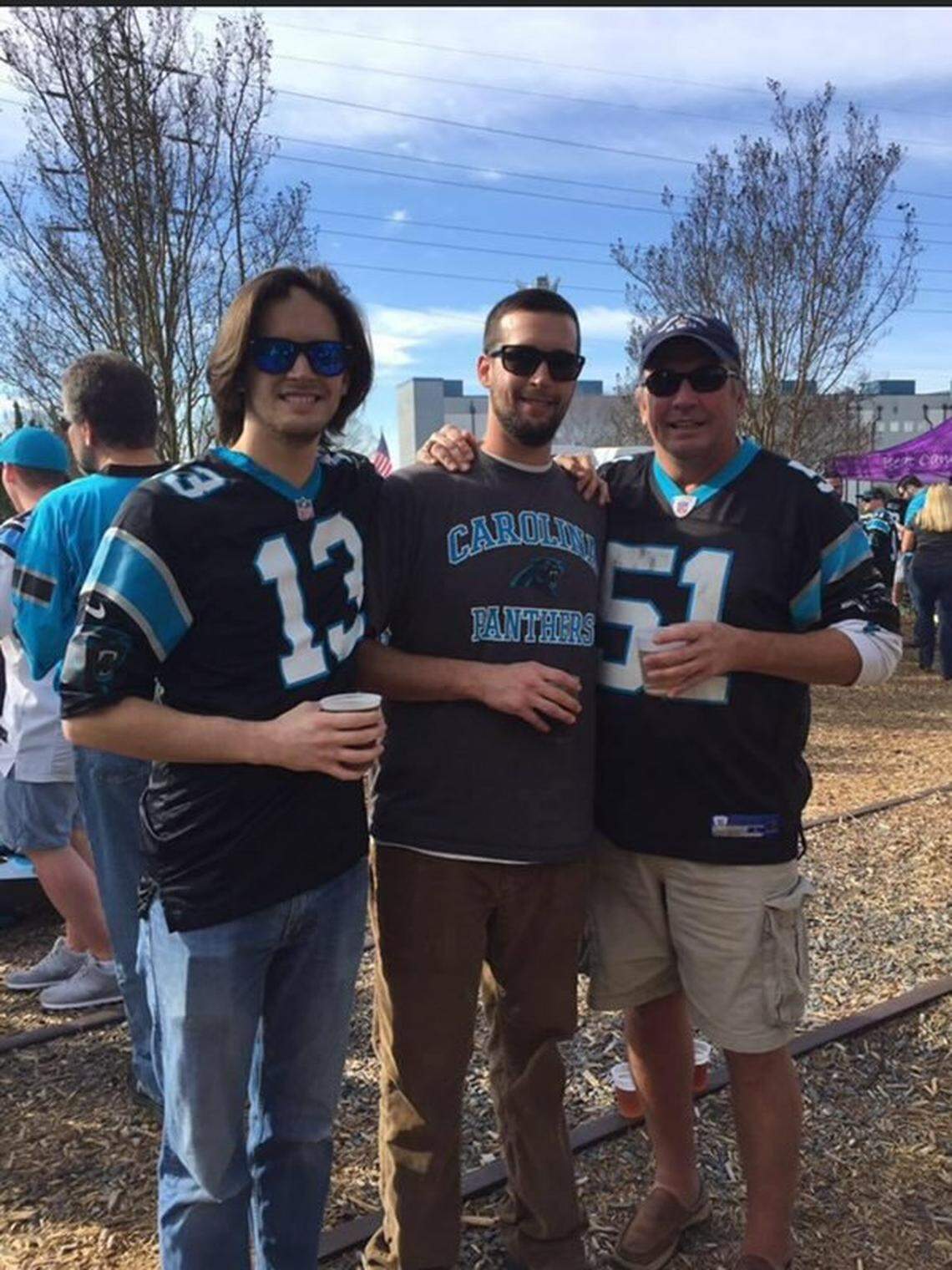 A snapshot of Jackson Cauthen (middle), Lewis Cauthen III (right) and Benjamin Cauthen (left) at a tailgate before a Carolina Panthers game in Charlotte.