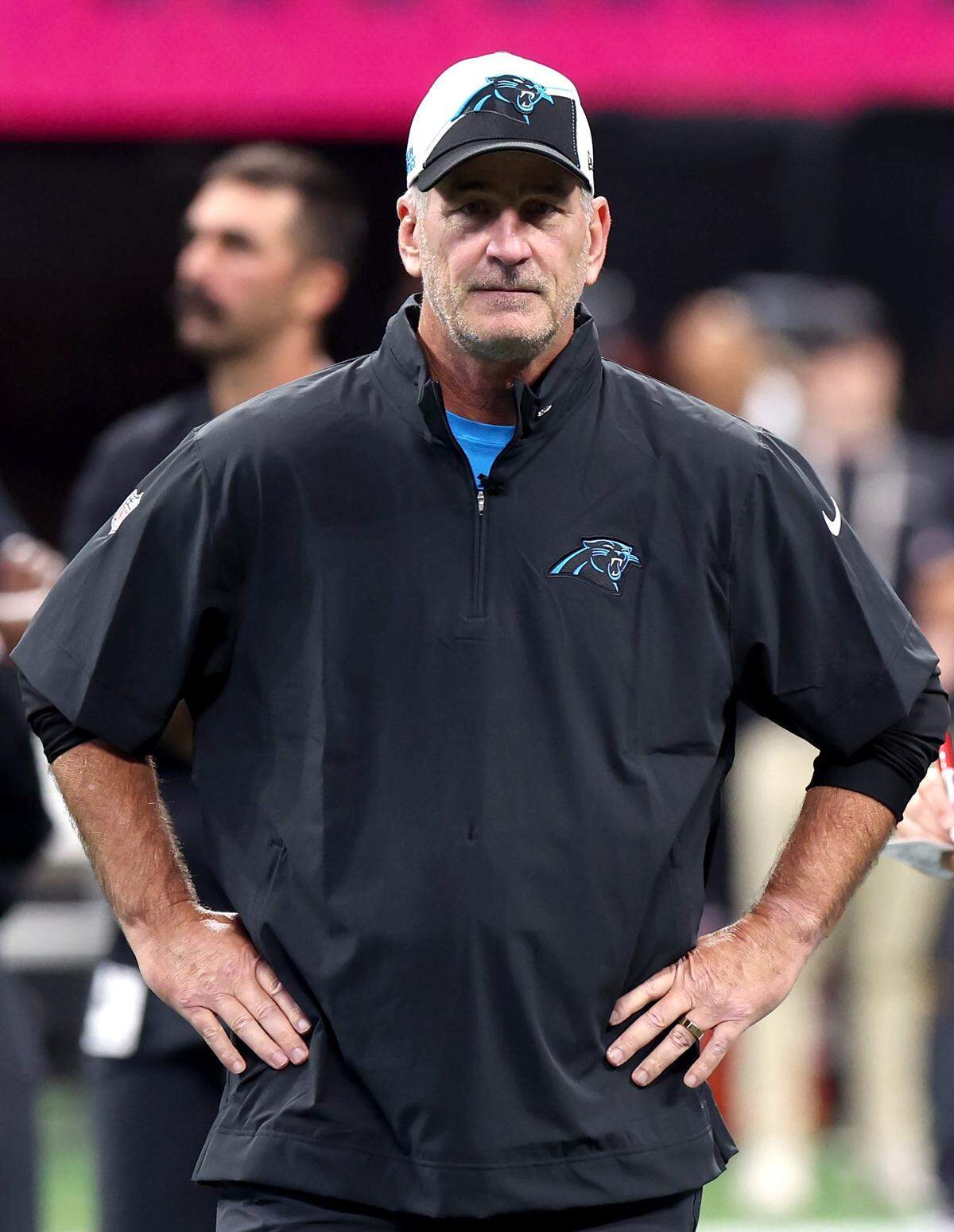 Carolina Panthers head coach Frank Reich and the team open the NFL season at Mercedes-Benz Stadium in Atlanta, GA against the Atlanta Falcons on Sunday, September 10, 2023.