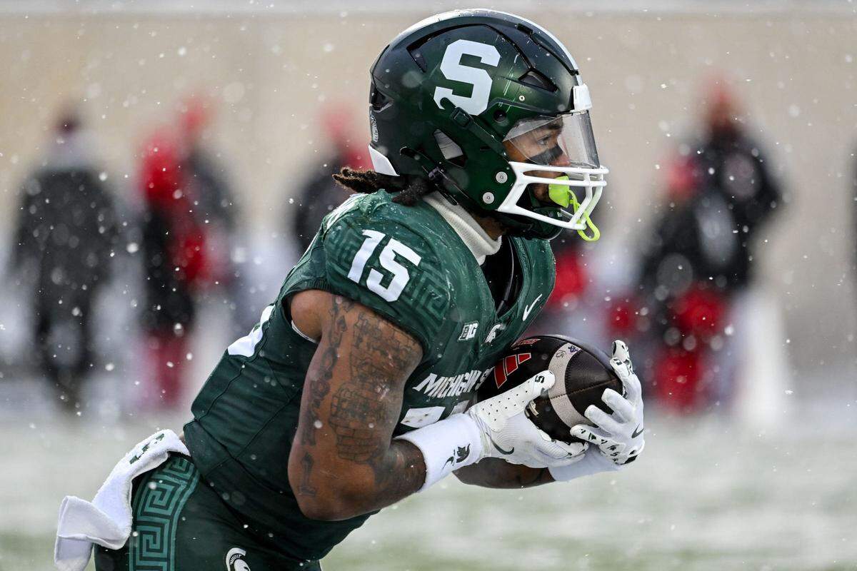 Michigan State's Kay'ron Lynch-Adams returns a kick against Rutgers during the first quarter on Saturday, Nov. 30, 2024, at Spartan Stadium in East Lansing.