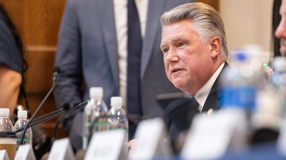 Rep. Mark Harris, a North Carolina Republican whose district covers parts of Mecklenburg County and Charlotte, speaks during a U.S. House Judiciary subcommittee hearing in Charlotte on crime and public safety in the wake of the light rail stabbing at Charles R. Jonas Federal Building in Charlotte N.C., on Monday, September 29, 2025.