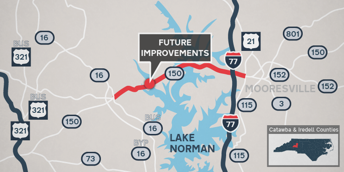 The North Carolina Department of Transportation plans to widen 15 miles of N.C. 150 in Catawba and Iredell counties near and on Lake Norman.
