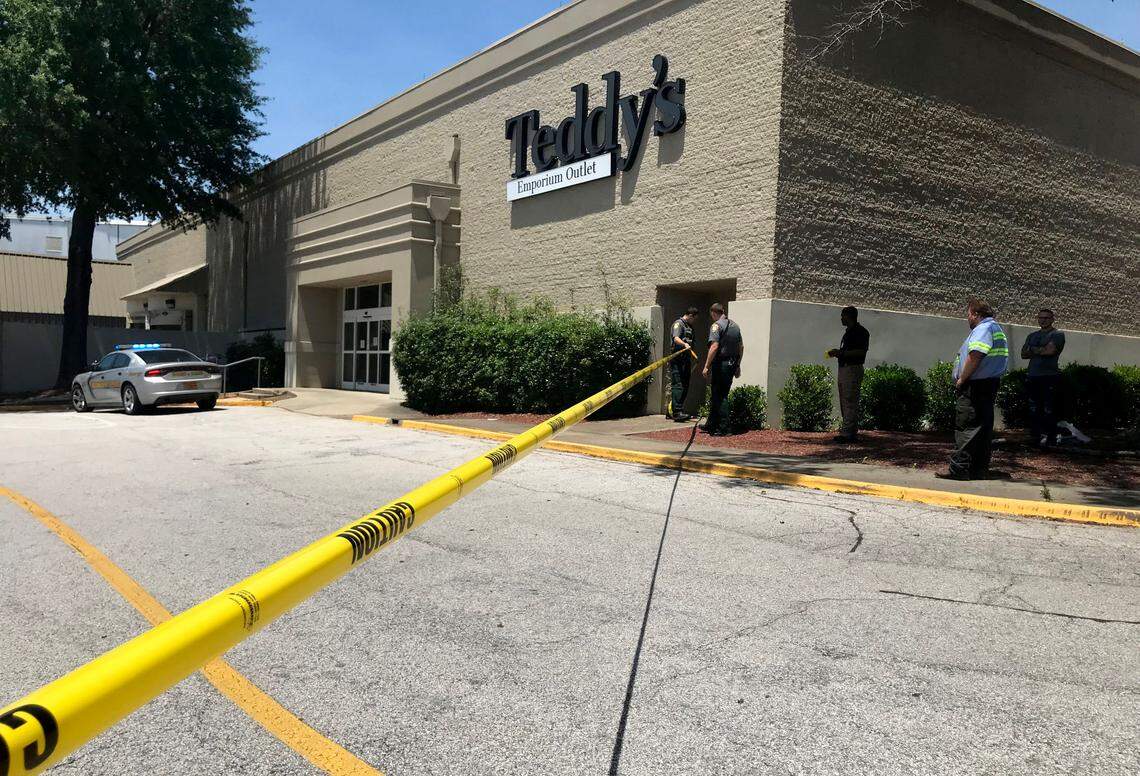 Police at the scene of Eastridge Mall where four people were injured during a shooting in the food court in Gastonia on Friday, June 10, 2022