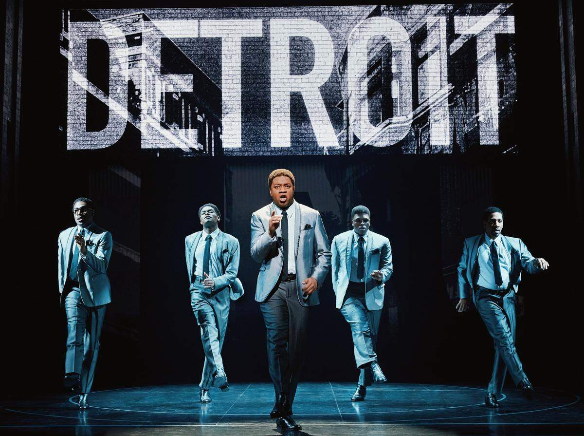 From left, Elijah Ahmad Lewis, Jalen Harris, Michael Andreaus, Harrell Holmes Jr. and E. Clayton Cornelious as The Temptations from the national touring company of “Ain’t Too Proud.”
