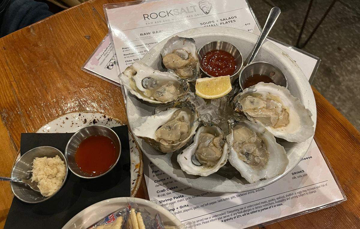 Rocksalt was known for its raw bar, offering a selection of fresh oysters from Rappahannock Oyster Company.