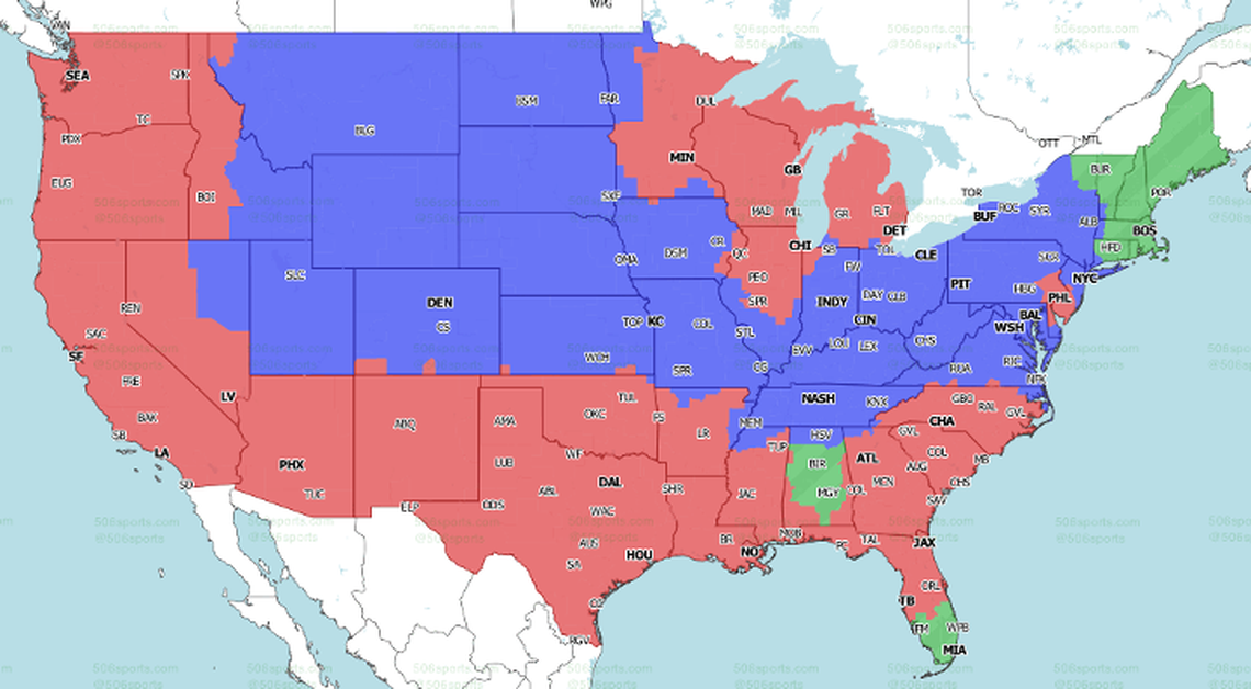 NFL broadcast map of the late CBS game for Week 18 of the 2022 season.