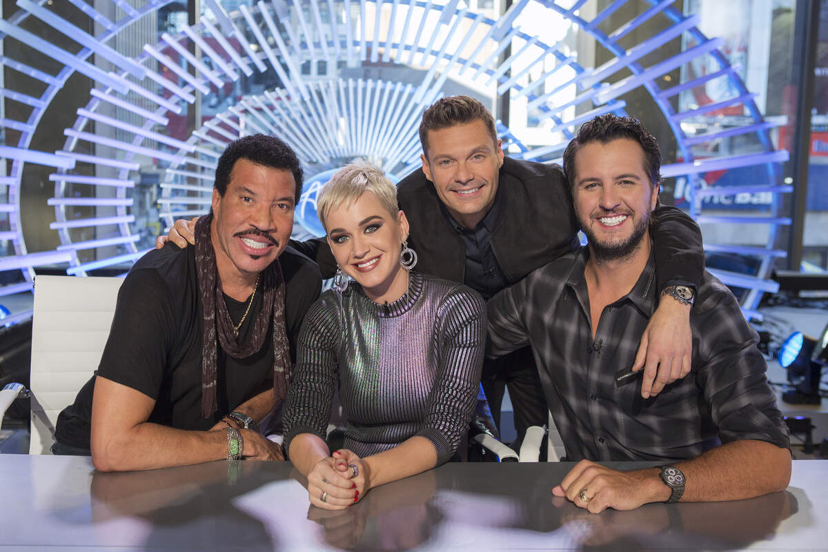 From left: Lionel Richie, Katy Perry, Ryan Seacrest and Luke Bryan on the set of “American Idol.”