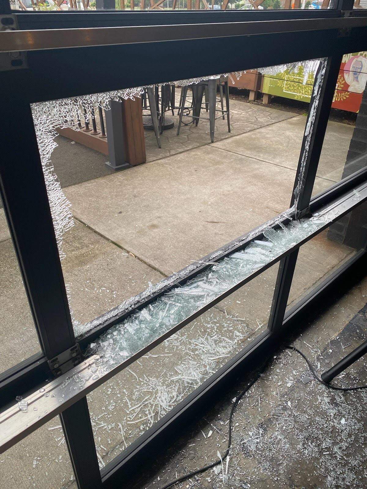The damage from an early morning break-in at Artisan’s Palate in NoDa. The vandalism happened the night before the restaurant’s monthly charity drag brunch.