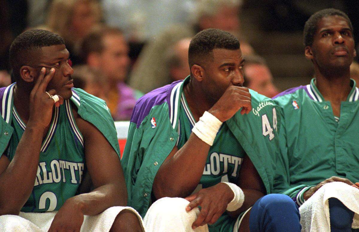 Charlotte's Larry Johnson, Kenny Gattison and Robert Parish.