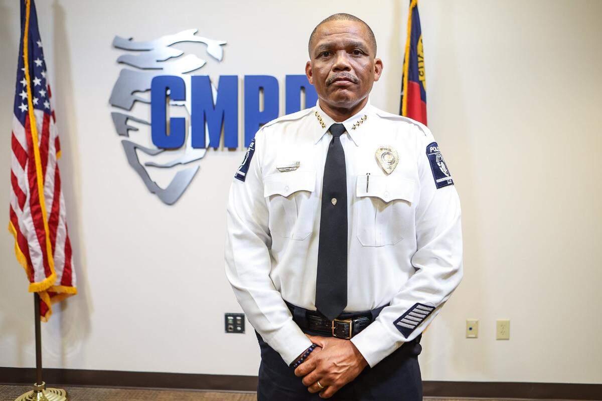 Charlotte-Mecklenburg police Chief Johnny Jennings, shown at CMPD headquarters on Wednesday, July 6, 2022, hopes the CMPD Serves initiative helps gain more of the community’s trust, enough to increase cooperation from the public.