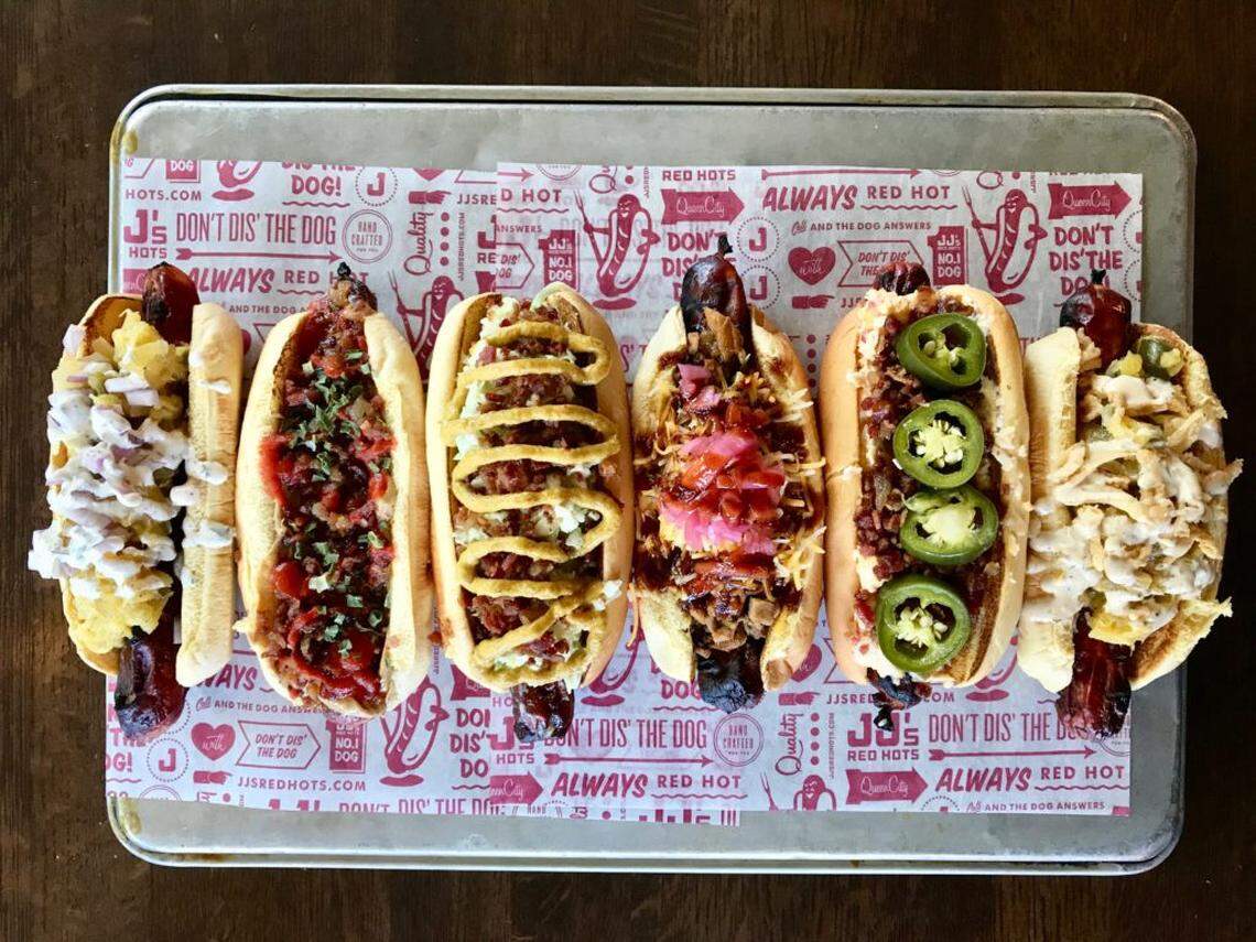 Get a Sahlen’s hot dog at JJ’s Red Hots.