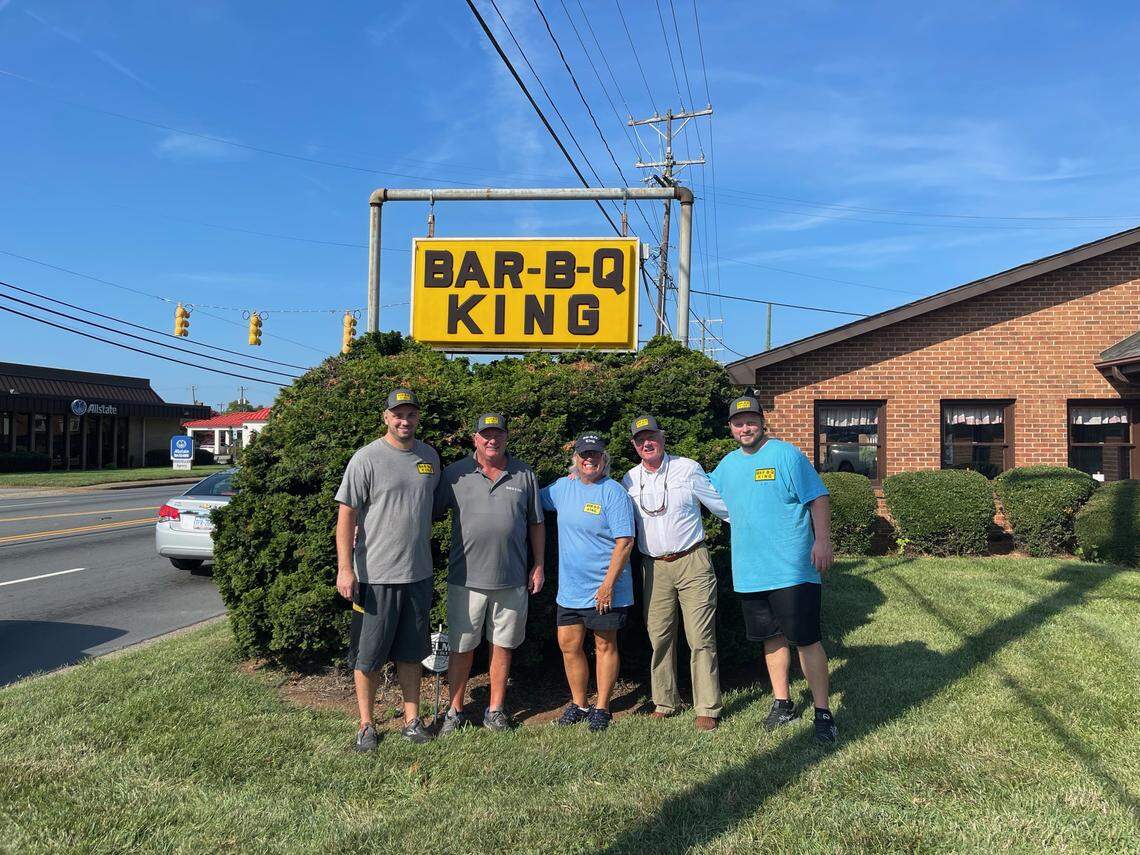 Jordan Smith, Keith Smith, Kelly Lineberger, Steve Abernethy and Jared Smith keep customers in Lincolnton coming back for Piedmont-style barbecue.
