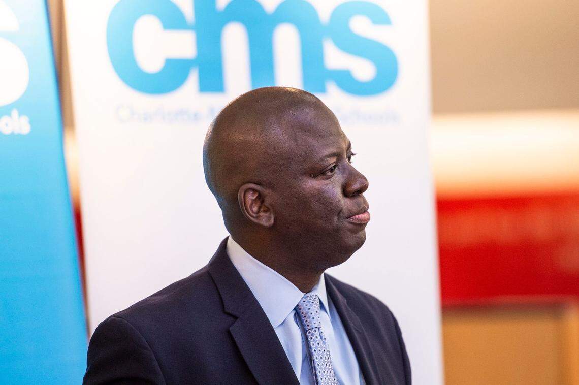 Earnest Winston, superintendent of Charlotte-Mecklenburg Schools, speaks during a news conference in November 2021. In a video message to the CMS community, Winston called on families, students, teachers and staff to do their part to stop guns and other weapons from being brought onto CMS campuses.