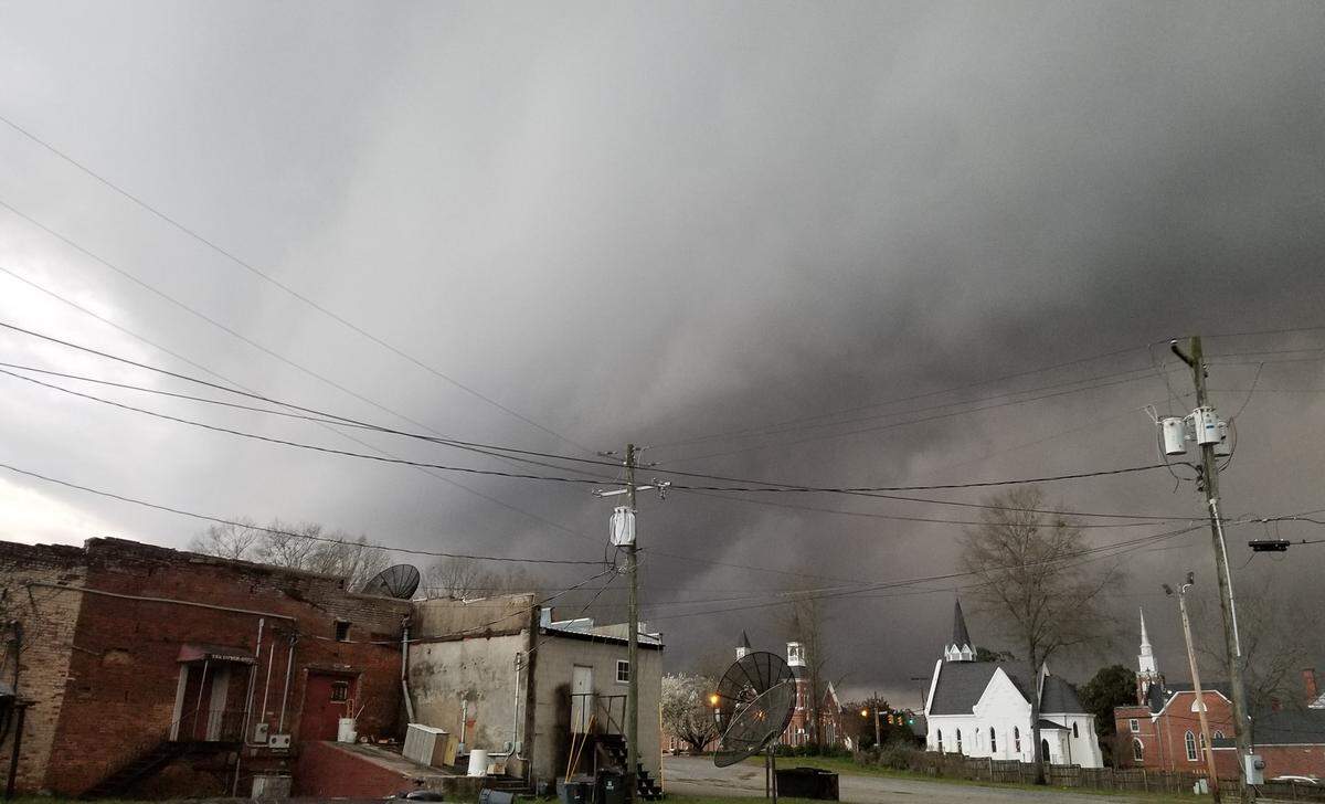 Andy Bagwell of Abbeville, SC, took this photo of a funnel cloud just before it touched down in Abbeville, S.C., on Friday night.