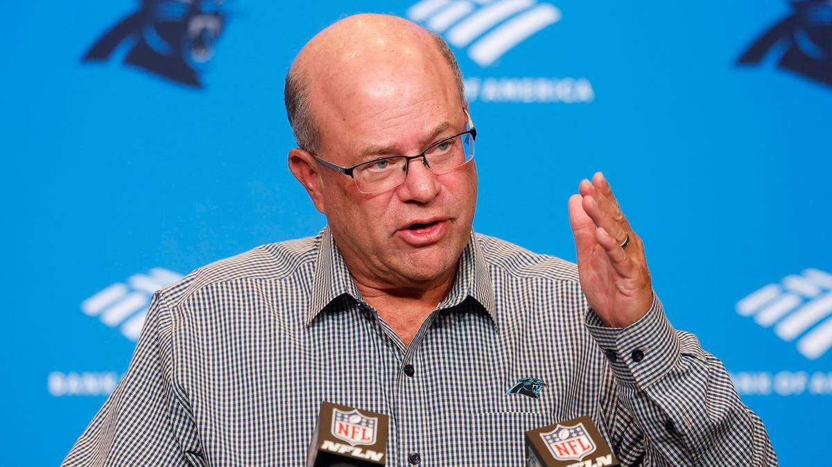 Carolina Panthers owner David Tepper takes questions during a press conference at Bank of America Stadium in Charlotte, N.C., Monday, Oct. 10, 2022. Tepper fired Panthers head coach Matt Rhule on Monday after Rhule went 11-27 in two-plus years as the Panthers’ head coach.