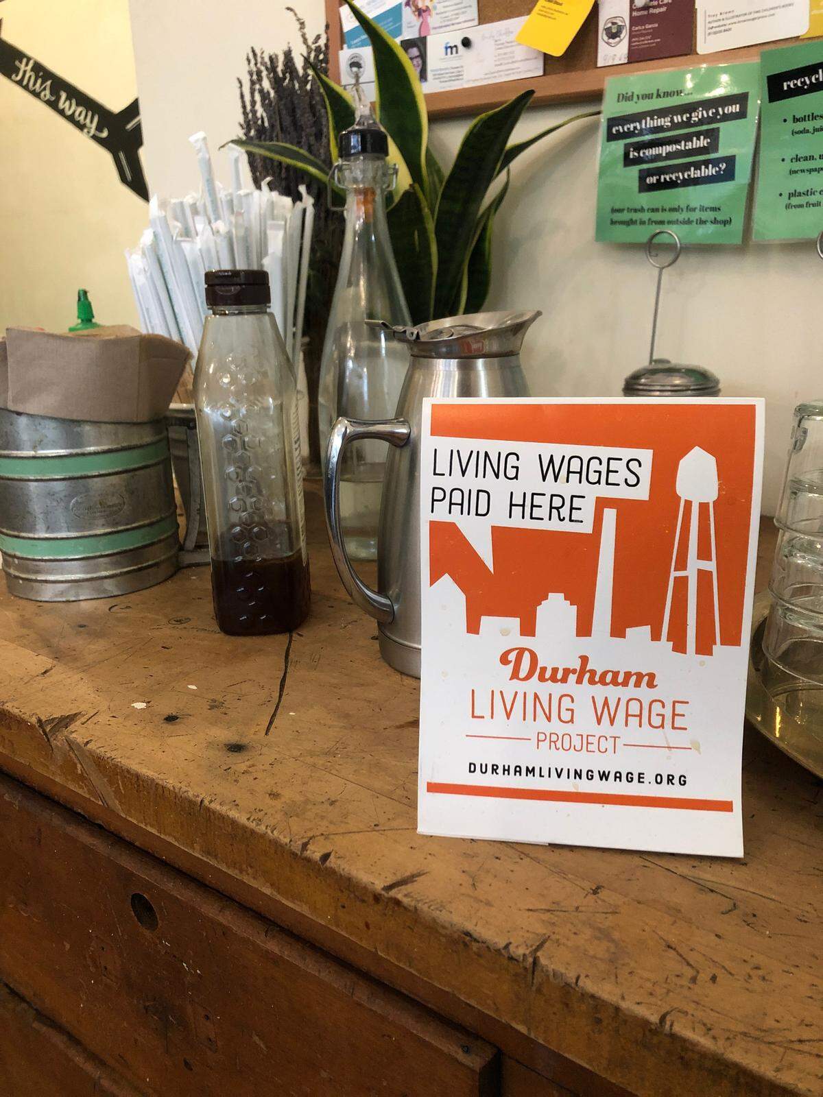 Some cities have programs to label businesses as living wage certified. One business that has attained that status is East Durham Bake Shop.