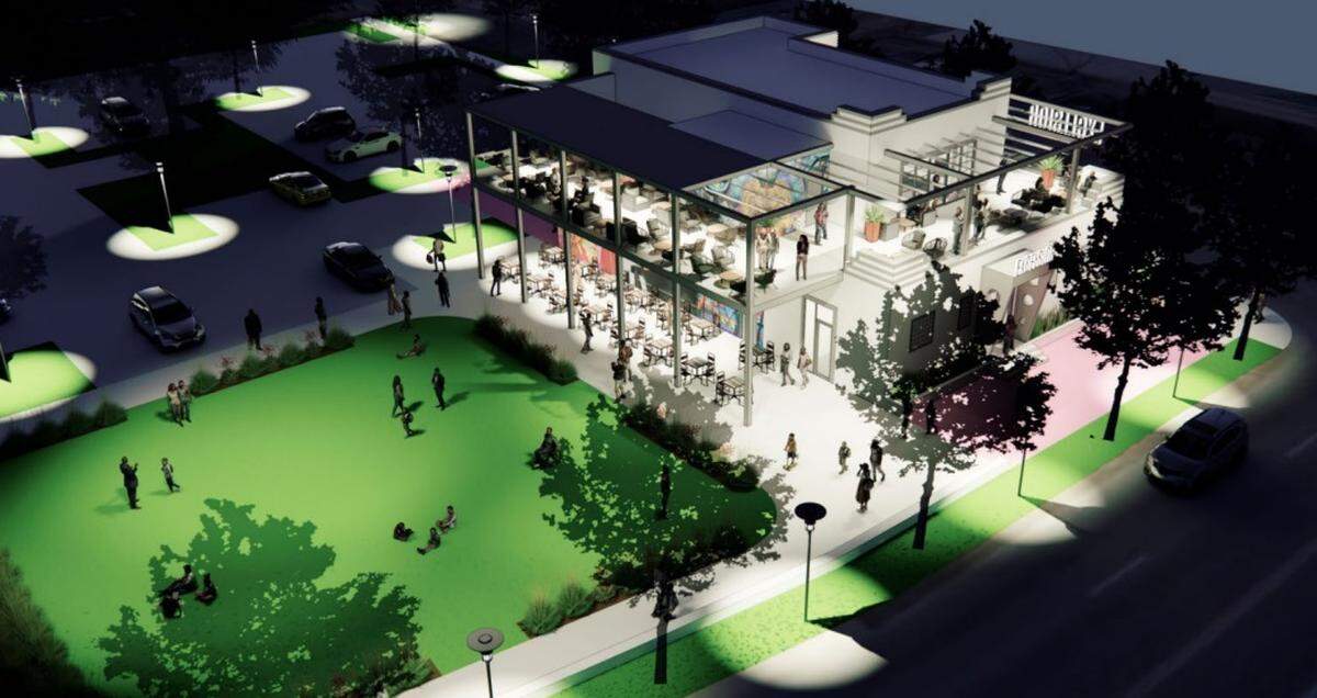 An outside rendering of the proposed reimagined Excelsior Club, the historic, longtime center of nightlife for Charlotte’s Black community. A local developer is hoping to revamp the site and make it a community hub again. 