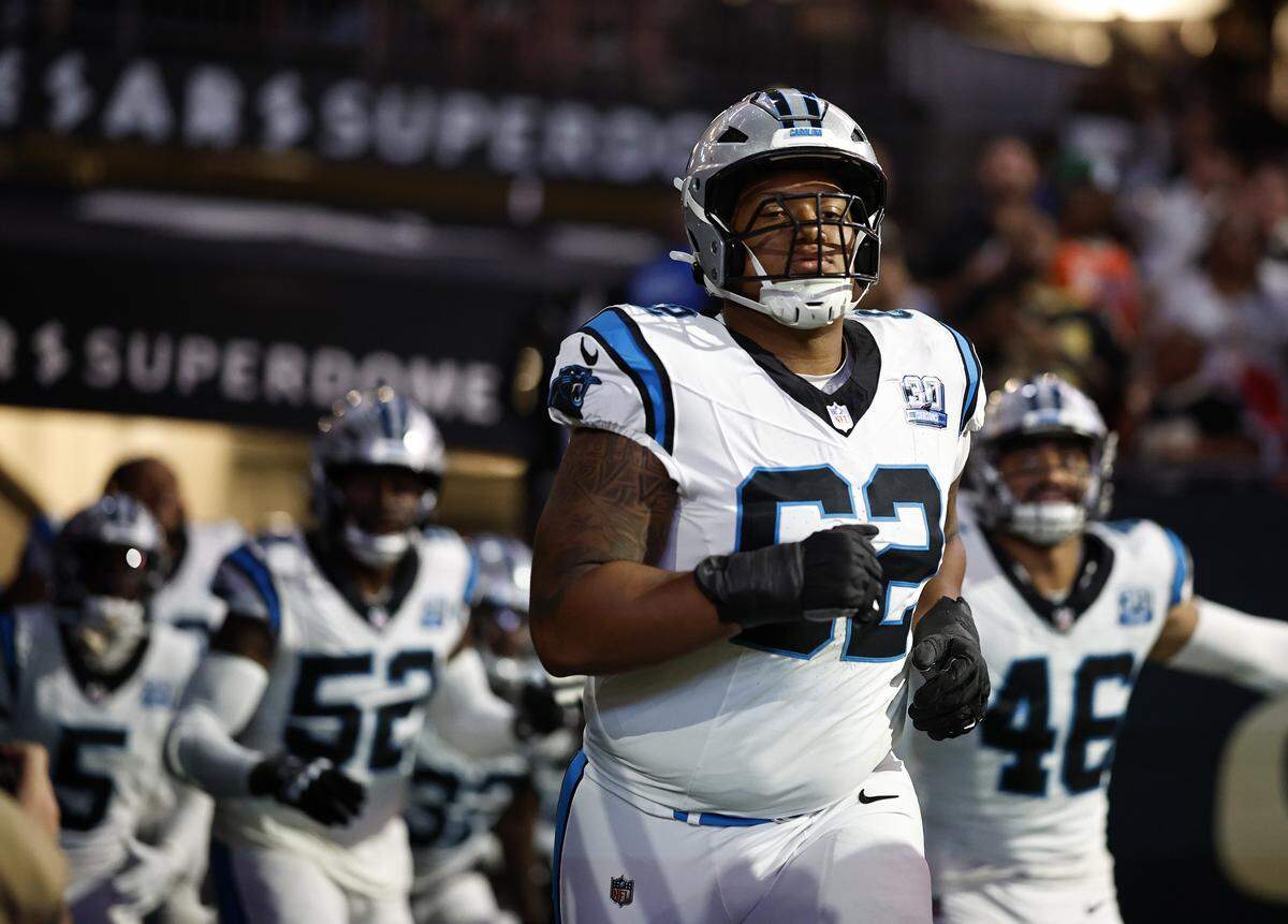 Chandler Zavala of the Carolina Panthers enters the field before a 2024 game against the New Orleans Saints at Caesars Superdome.