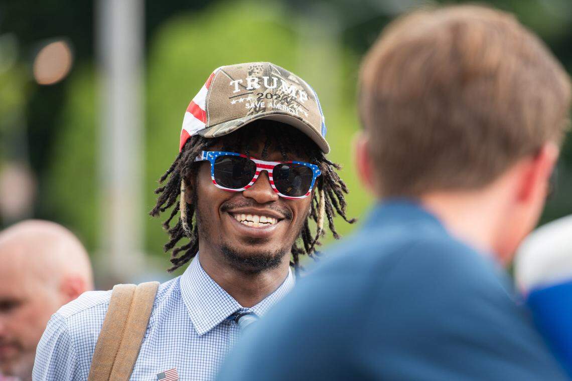 Julian Cuffee waits in line for the arrival of former President Donald Trump at the Bojangles Coliseum in Charlotte on July 24, 2024.