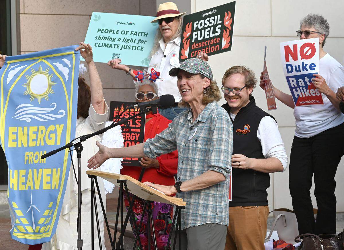 Former Charlotte mayor Jennifer Roberts says she’s interested in the interim mayor job after incumbent Vi Lyles announced last week she’ll resign June 30. Roberts is pictured here speaking during a rally outside the Mecklenburg County Courthouse in April.