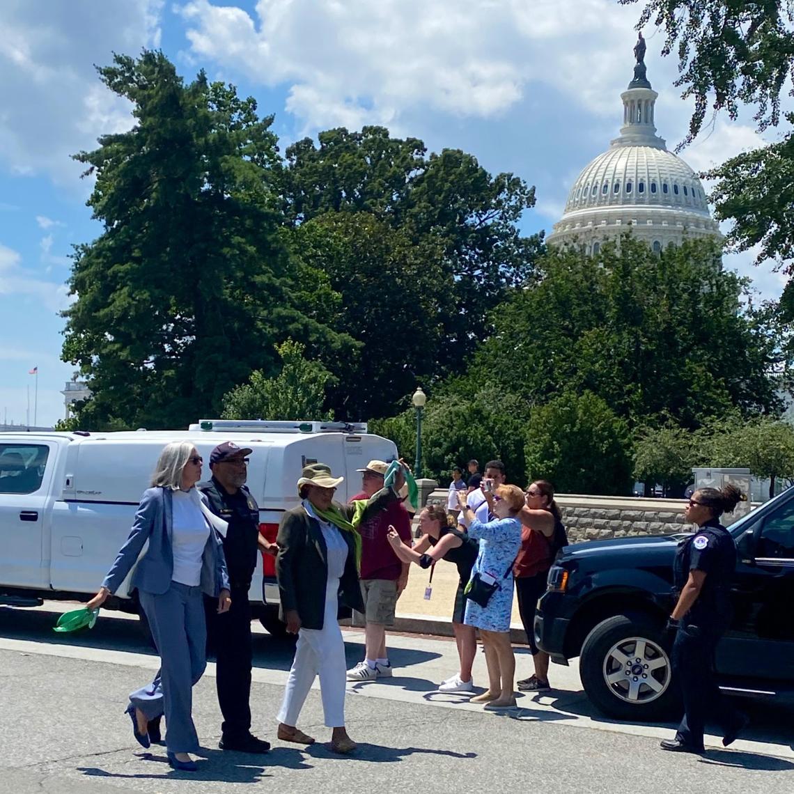 Rep. Alma Adams was arrested Tuesday during an abortion rights protest outside of the U.S. Capitol.