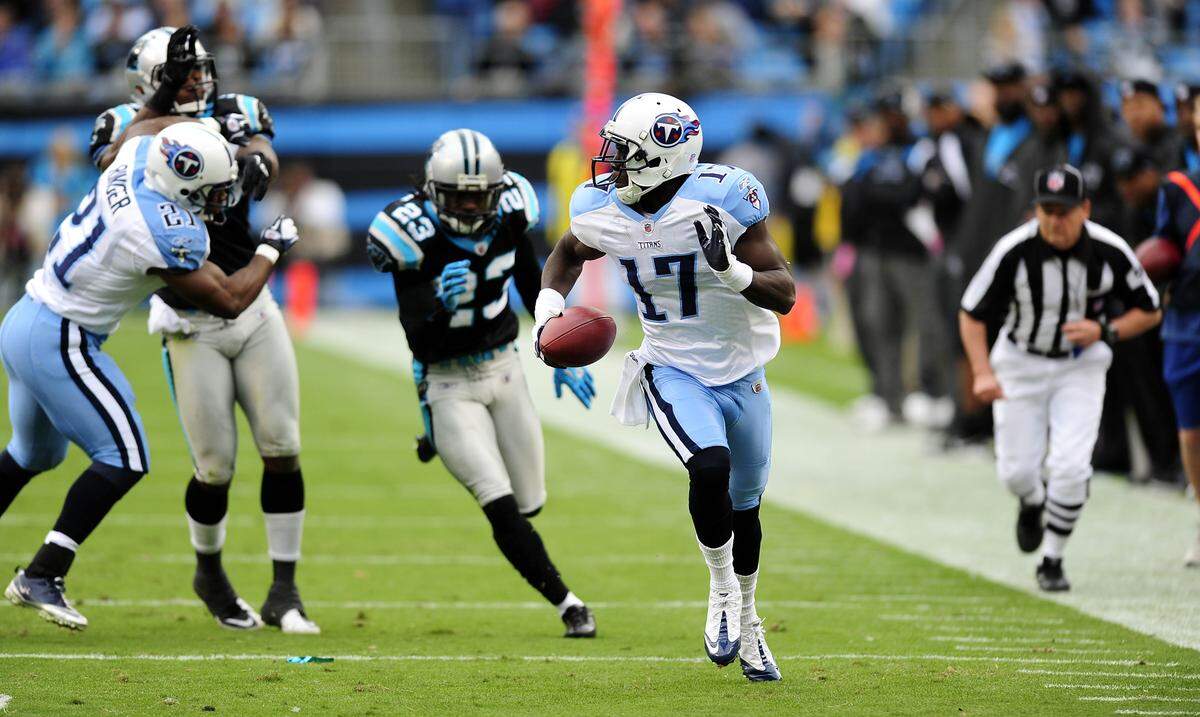 Tennessee Titans’ Damian Williams (17) was taken before Antonio Brown, Emmanuel Sanders and Eric Decker in 2010.