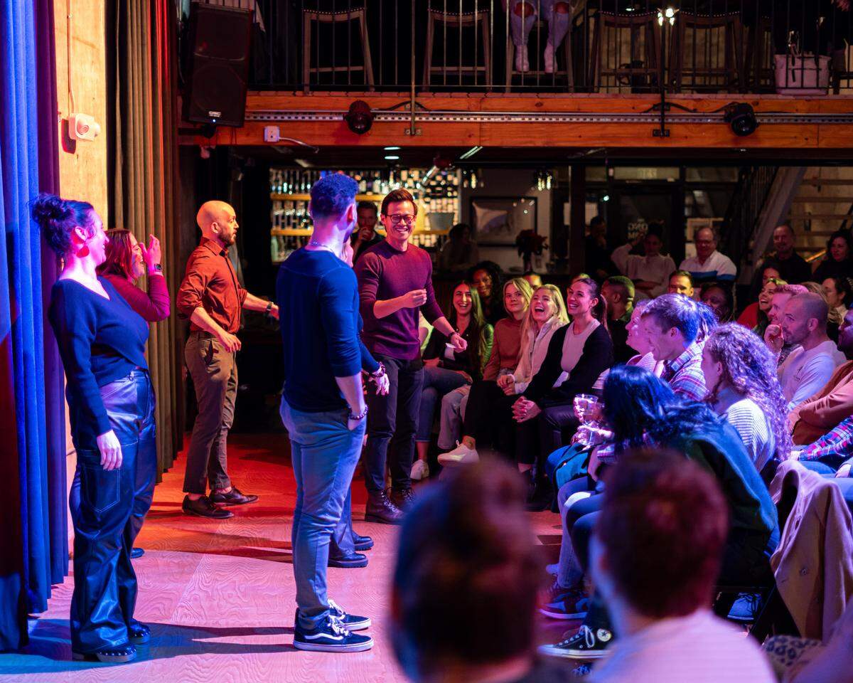 Shameless co-founders Bryan Li and Tony Galardi ask the audience for suggestions that will inspire or inform part of the show.