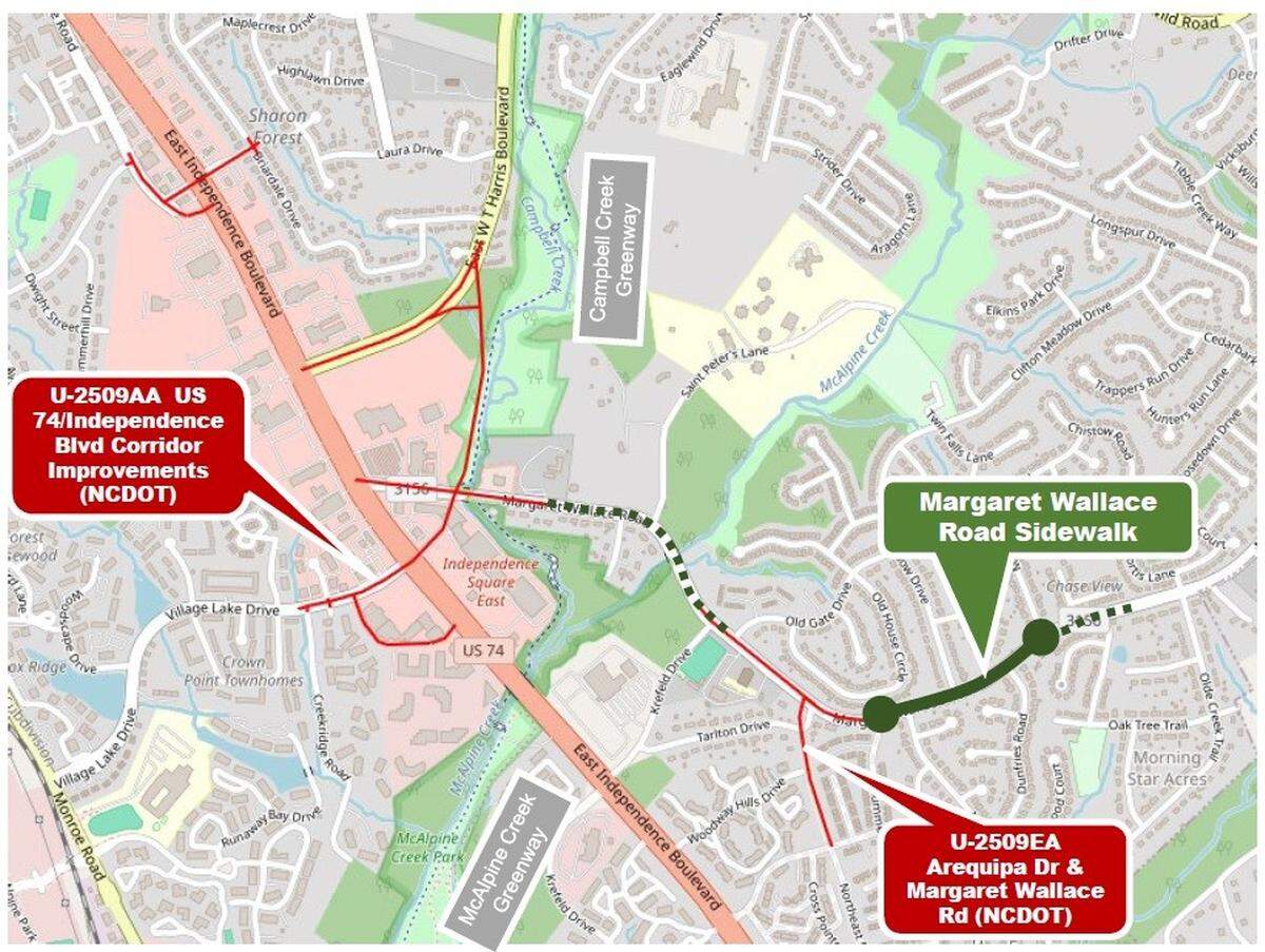 The planned sidewalk with stretch .4 miles along Margaret Wallace Road with construction likely beginning in 2025.
