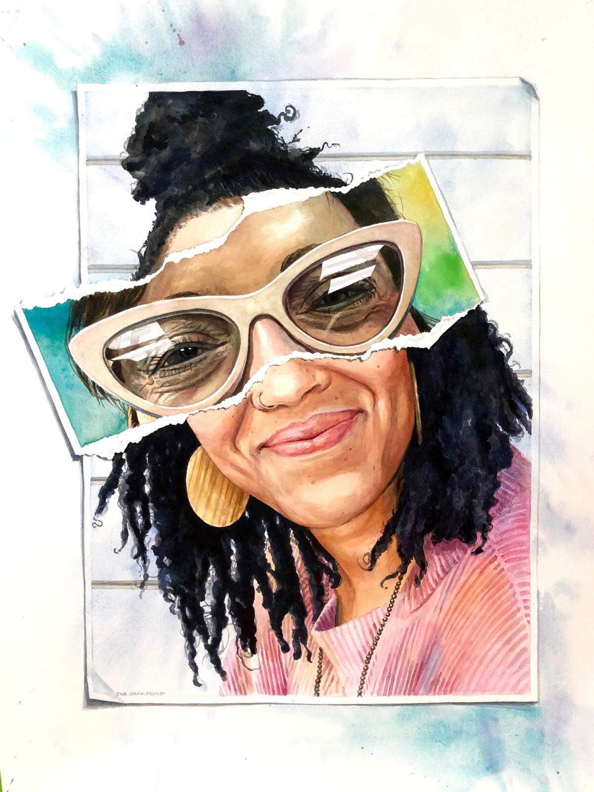 This piece by Eva Crawford is called “Beautiful Combination.” Crawford said she needs to paint people “to let them know they are seen and valued.”