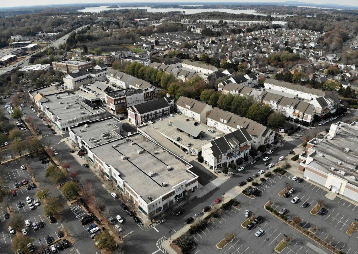 Aerial photo of Birkdale Village in Huntersville, NC on Tuesday, November 24, 2020. With Huntersville just weeks from voting on the planned expansion of Birkdale Village, residents both panned and praised the developer’s proposal on March 6, 2023.