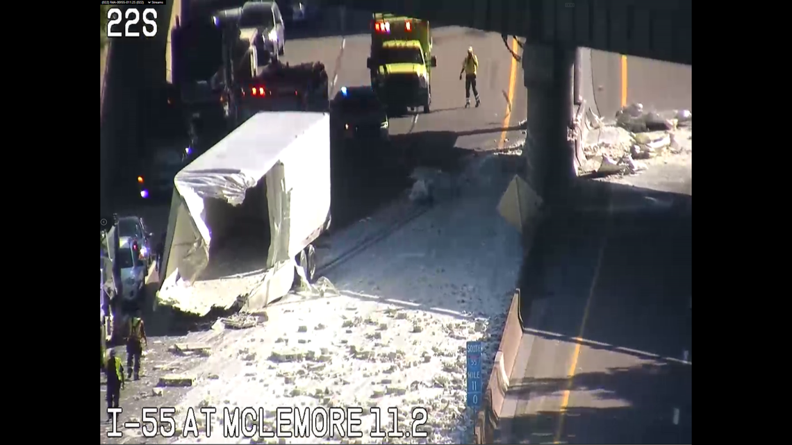 The sauce was seen covering part of the roadway after the truck lost its load.