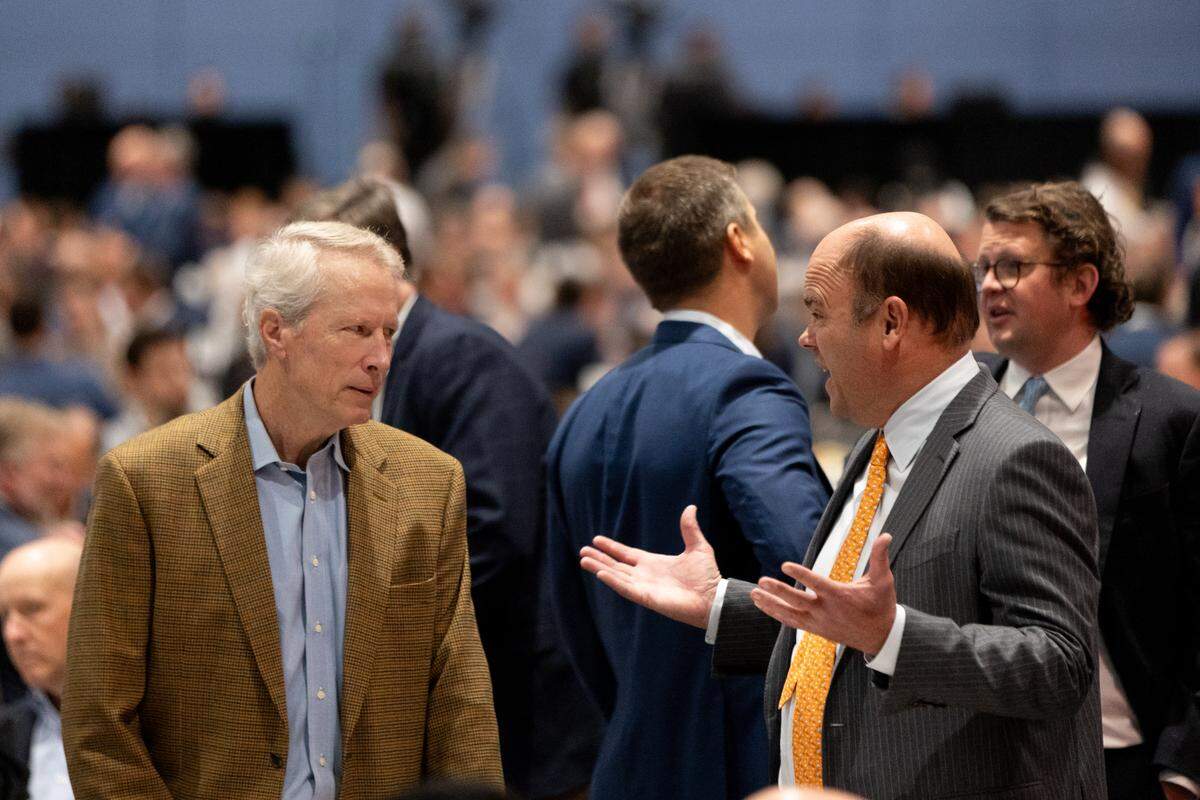 Guests mingle before the Good Fellows Luncheon at the NASCAR Hall of Fame on Wednesday in Charlotte