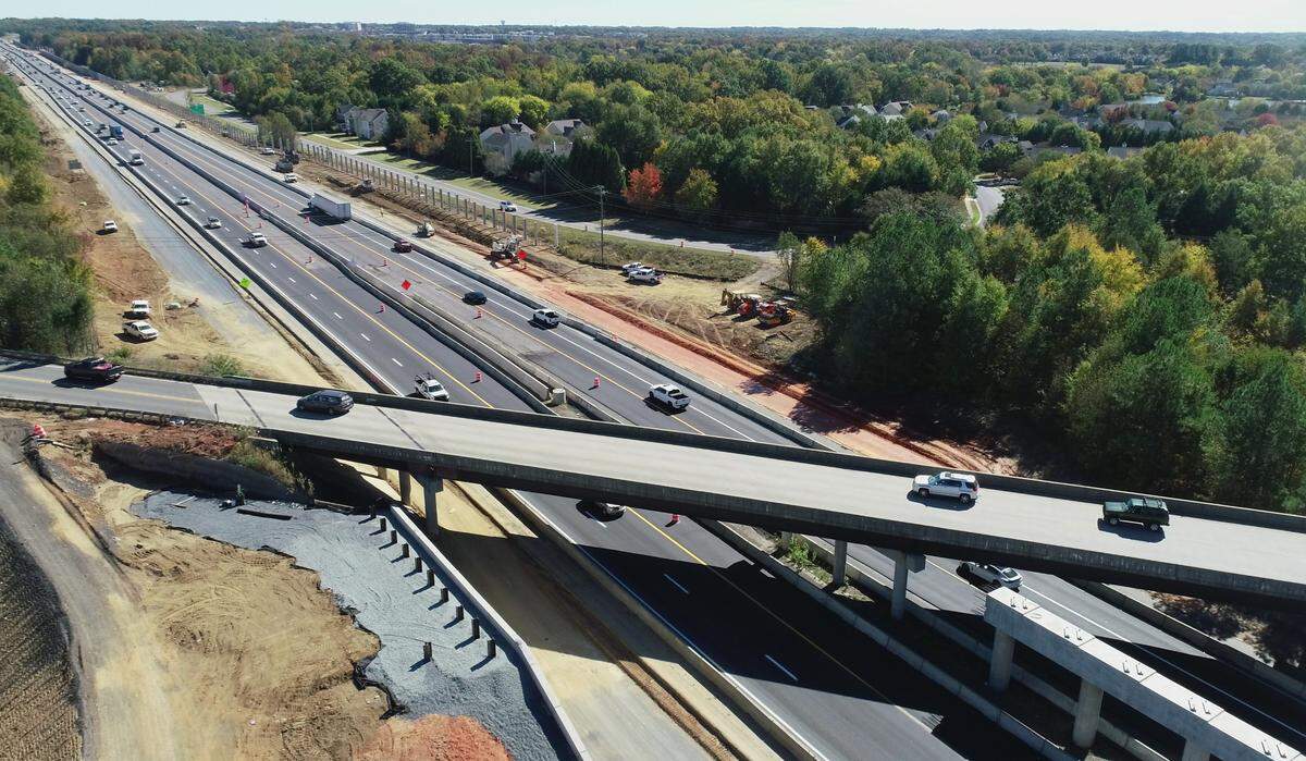The I-485 Express Lanes project includes replacing the current two-lane Ballantyne Commons Parkway bridge with a new four-lane bridge. 